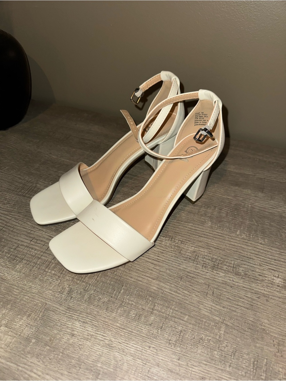 Women’s White Block Heel Ankle Strap Sandals